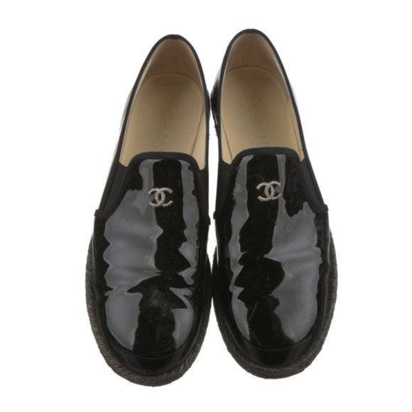 Chanel Patent Calfskin Cc Mocassin Loafer Espadrilles - Picture 1 of 4